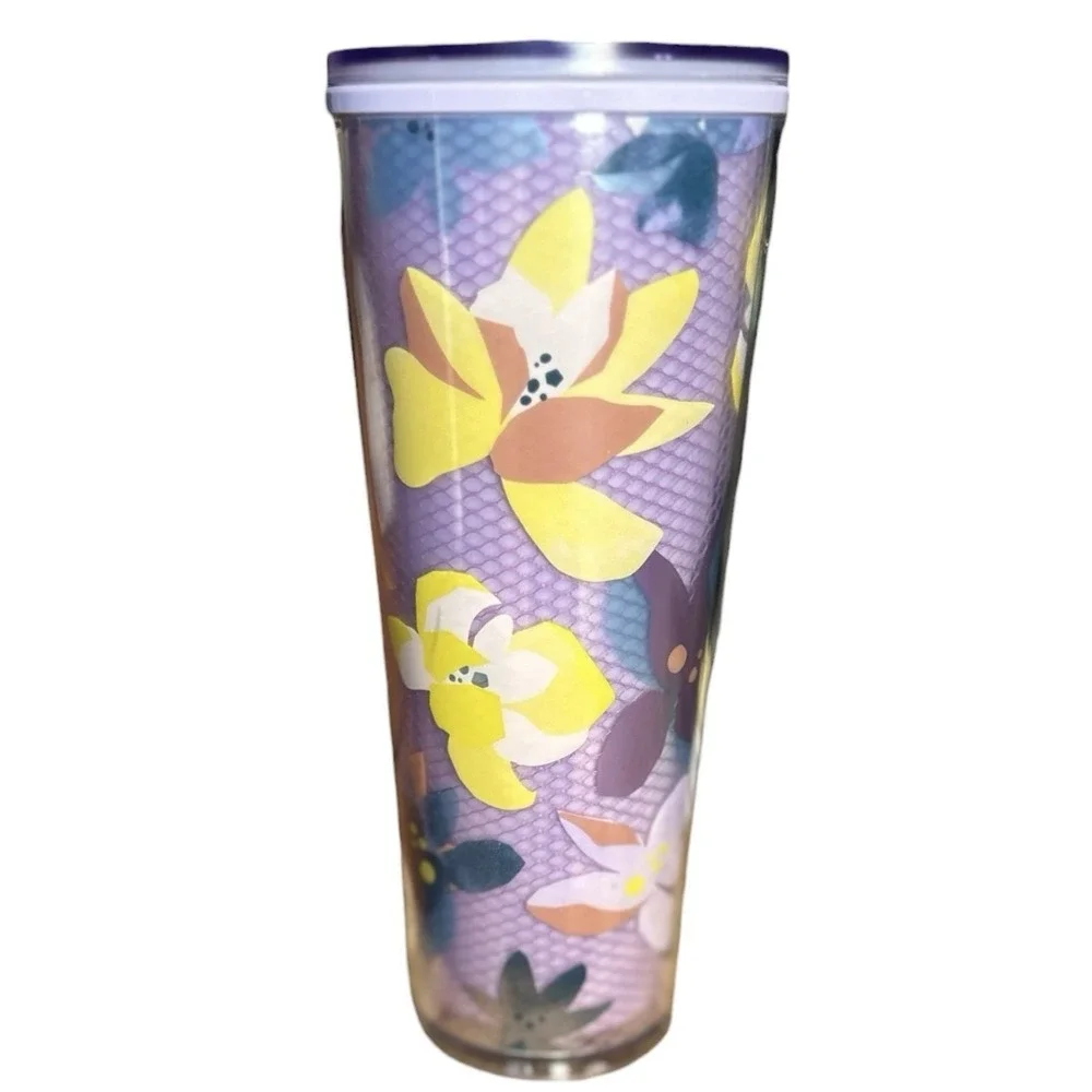 STARBUCKS Drifting Magnolia Winter 2023 Purple Floral Tumbler w/Lid 24 oz Venti